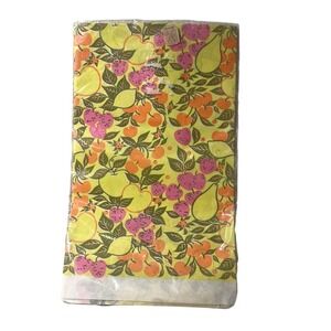 Gibson Paper Table Cover Cloth 54 X 88" Yellow Fruit Strawberry Cherry MCM 70s